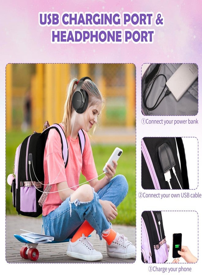 ACESAK Backpacks for Girls, Girls Backpack with Lunch Box and Pencil Case for Teen Kids Elementary Middle High School College Student, Children School Backpack Bookbag with USB Charging Port (Purple) - Image 5